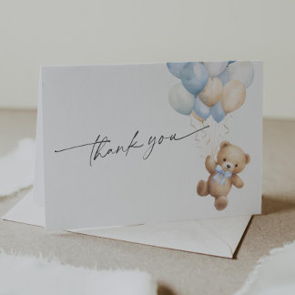 Carte De Remerciements Simple Bleu Teddy Ours bébé Garçon Douche