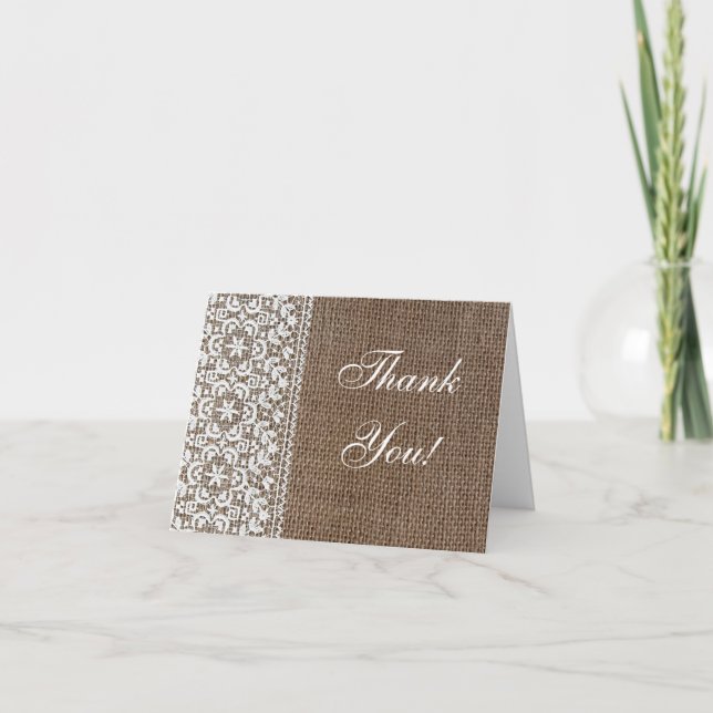 Carte De Remerciements Simple Burlap et Dentelle (Devant)