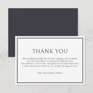 Carte De Remerciements Simple cadre sombre gris classique Sympathie funér