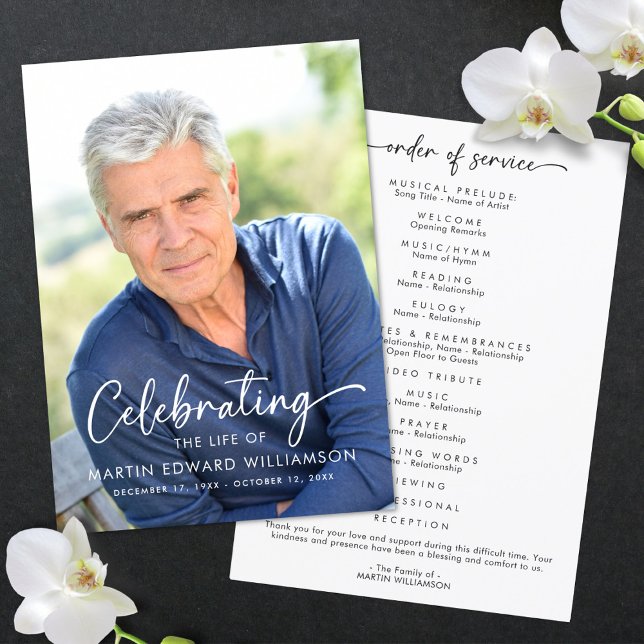 Carte De Remerciements Simple Celebration of Life Photo Funeral Program (Créateur téléchargé)