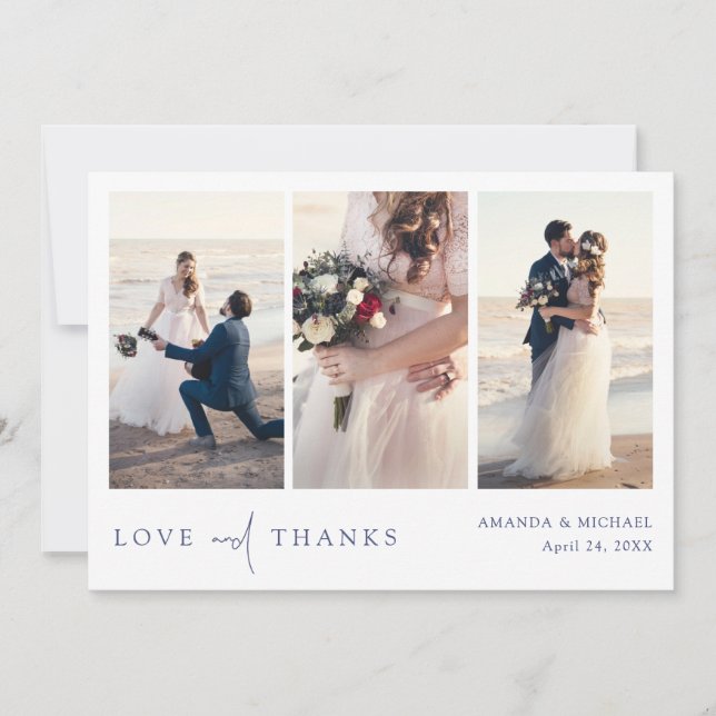 Carte De Remerciements Simple Chic Blue Text Multi Photo Mariage (Devant)