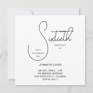 Carte De Remerciements Simple chic noir et blanc Soixantième anniversaire