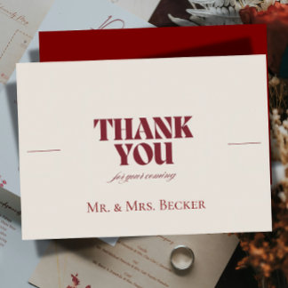 Carte De Remerciements Simple classic Burgundy wedding thank you cards