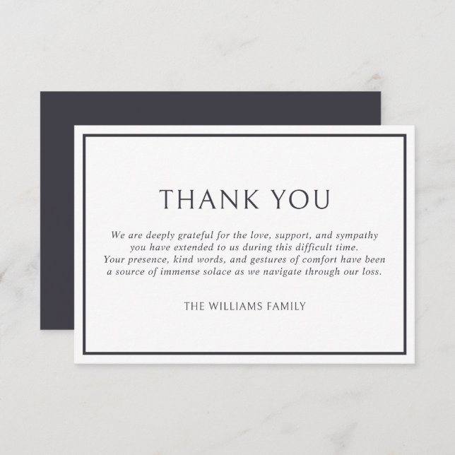Carte De Remerciements Simple Classic Dark Gray Frame Funeral Sympathy (Devant / Derrière)