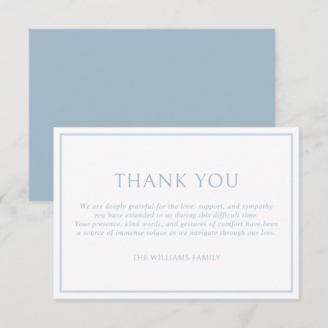 Carte De Remerciements Simple Classic Dusty Blue Frame Funeral Sympathy (Devant / Derrière)