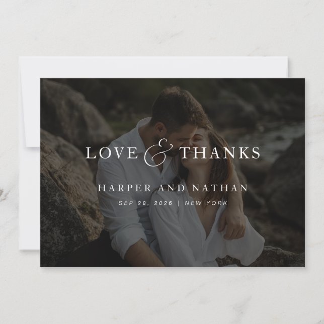 Carte De Remerciements Simple Classic Script Wedding Overlay Photo (Devant)