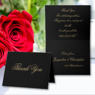 Carte De Remerciements Simple Classique Chic Script Élégant Noir Et Or