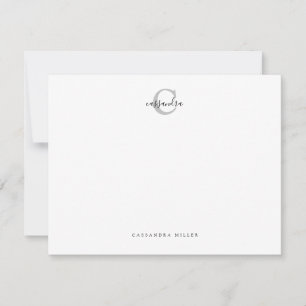 Carte De Remerciements Simple Classique Minimaliste Gris Clair Monogrammé