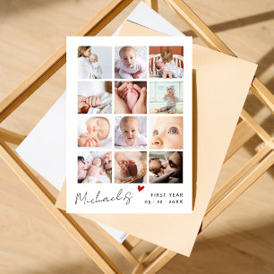 Carte De Remerciements Simple Collage de 12 Photos Mon Premier Anniversai