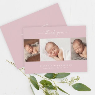 Carte De Remerciements Simple Collage Photo Bébé Écriture Rose