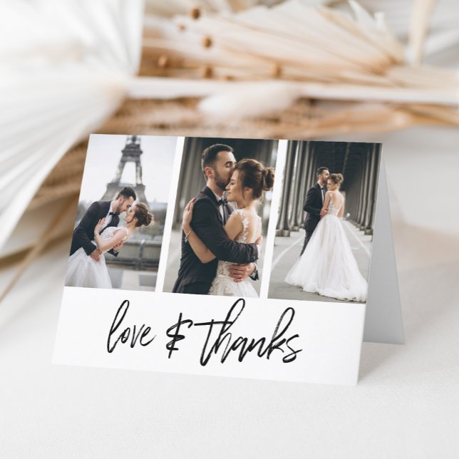 Carte De Remerciements Simple collage photo : l'amour grâce à White (A simple and elegant way to say thank you with a personal touch by adding three photos on the front.)