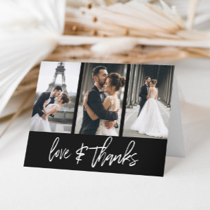 Carte De Remerciements Simple Collage photo Love Thanks manuscrit noir