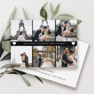 Carte De Remerciements Simple Collage Photo Moderne Lettre Main Noir