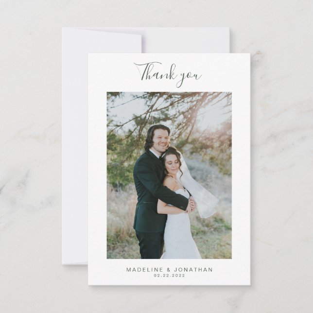Carte De Remerciements Simple Dark Green Elegant Script Mariage photo (Devant)