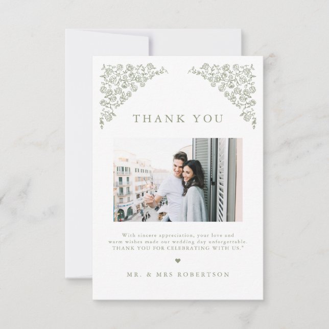 Carte De Remerciements Simple Delicate Floral Timeless Sage Mariage vert (Devant)