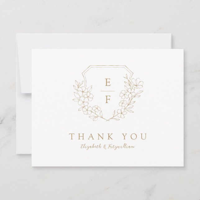 Carte De Remerciements Simple Delicy Or Cerise Blossom Monogram Crest (Devant)