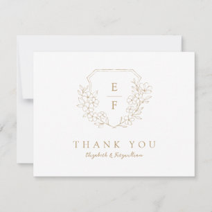 Carte De Remerciements Simple Delicy Or Cerise Blossom Monogram Crest