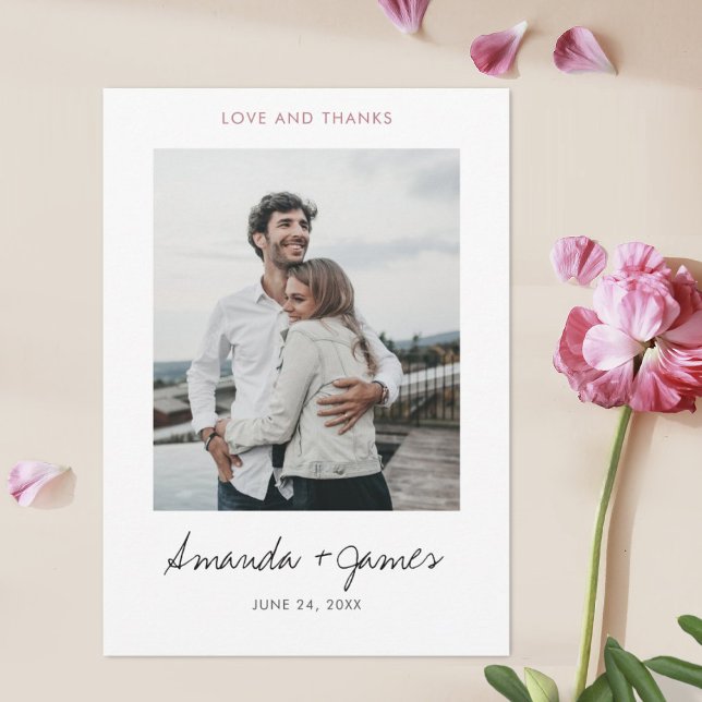 Carte De Remerciements Simple Design moderne Rose Gold Photo Mariage (Créateur téléchargé)