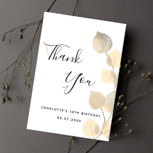 Carte de remerciements simple doré eucalyptus