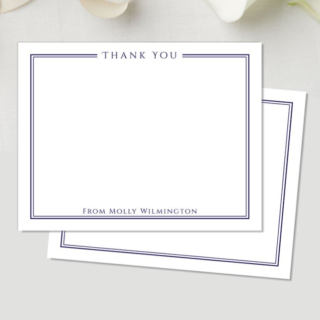 Carte De Remerciements Simple Elegance Navy & White Flat Note (Créateur téléchargé)