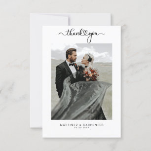 Carte De Remerciements Simple Elegant Black Heart Script Mariage photo