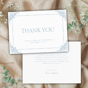Carte De Remerciements Simple Elegant bleu et blanc Mariage de l'ère de r