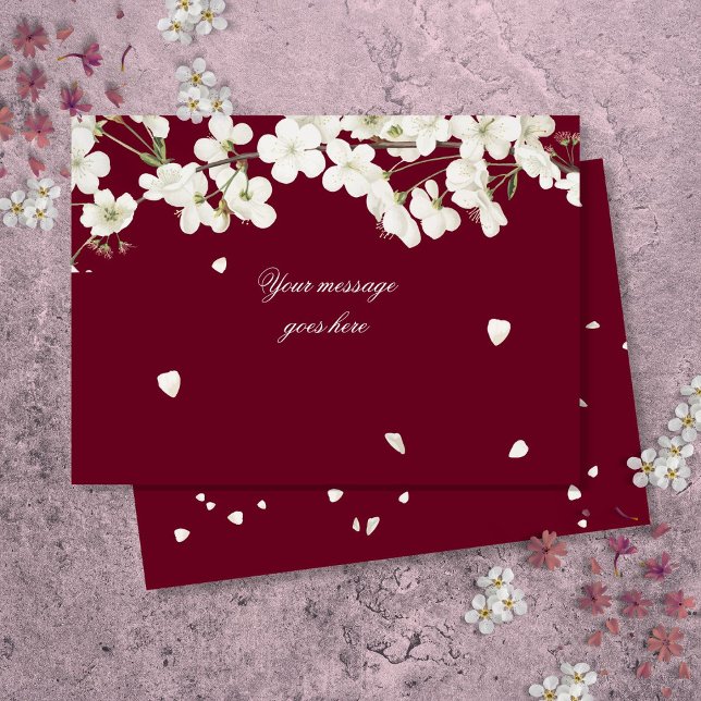 Carte De Remerciements Simple Elégant Burgundy Florale Burgundy (Simple Elegant White Blossom Floral Burgundy Thank You Card)