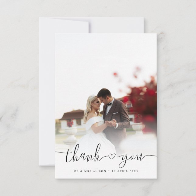 Carte De Remerciements Simple Elegant Chic Script Newlyweds Mariage Photo (Devant)