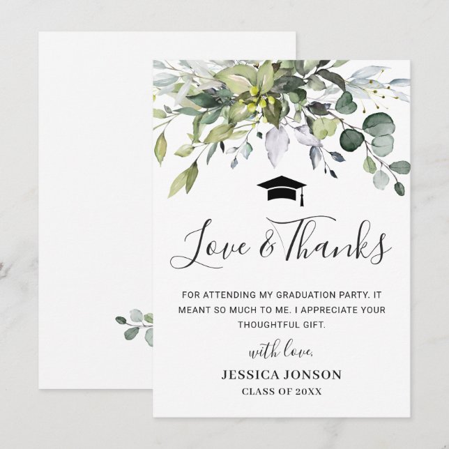 Carte De Remerciements Simple Élégant Eucalyptus Verdure Diplômé  (Devant / Derrière)