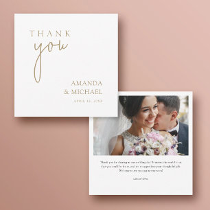 Carte De Remerciements Simple Elegant Gold Custom Photo Mariage