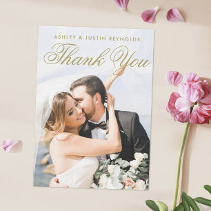 Carte De Remerciements Simple Elegant Gold Typography Mariage photo