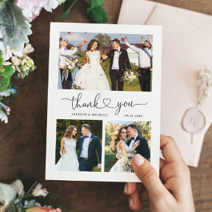 Carte De Remerciements Simple Elegant Love Heart Script 4 Mariage Photo