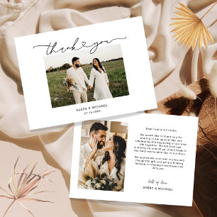Carte De Remerciements Simple Elegant Love Heart Script Mariage Photo