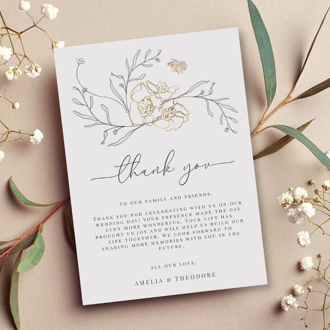 Carte De Remerciements Simple élégant Mariage Floral Line Art (Créateur téléchargé)