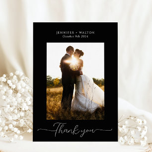 Carte De Remerciements Simple Elegant mariage noir et blanc