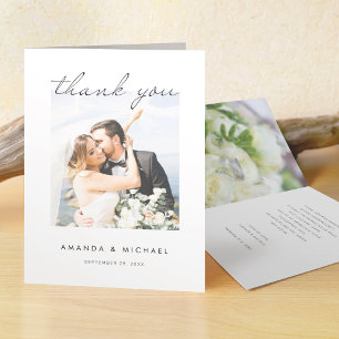Carte De Remerciements Simple élégant Mariage photo de script moderne