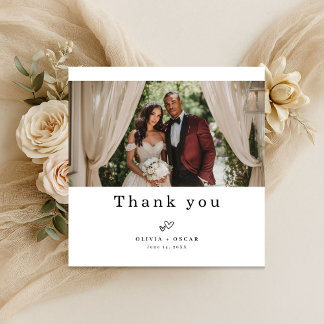 Carte De Remerciements Simple Elegant Modern Wedding Photo Square