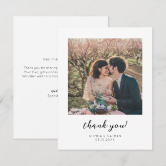 Carte De Remerciements Simple Élégant Noir Écriture Moderne Photo Mariage