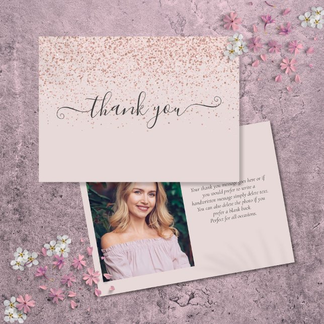 Carte De Remerciements Simple Élégant Rose Pâle Écriture Photo (Simple Elegant Blush Pink Script Photo Thank You Card)