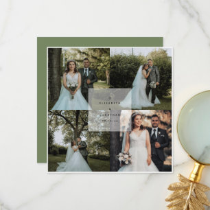 Carte De Remerciements Simple Elegant Sage Green 4 Photo Collage Mariage