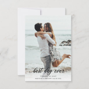 Carte De Remerciements Simple Élégant Script Best Day Ever Mariage photo