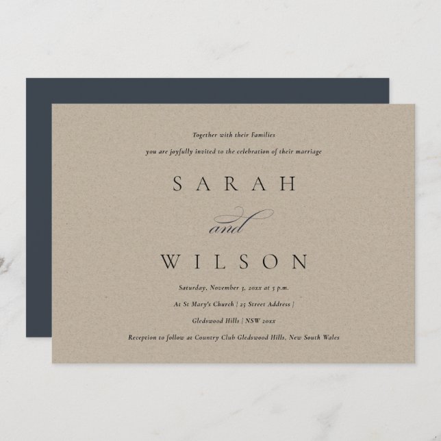 Carte De Remerciements Simple Élégant Script Black Kraft Mariage Invitati (Devant / Derrière)