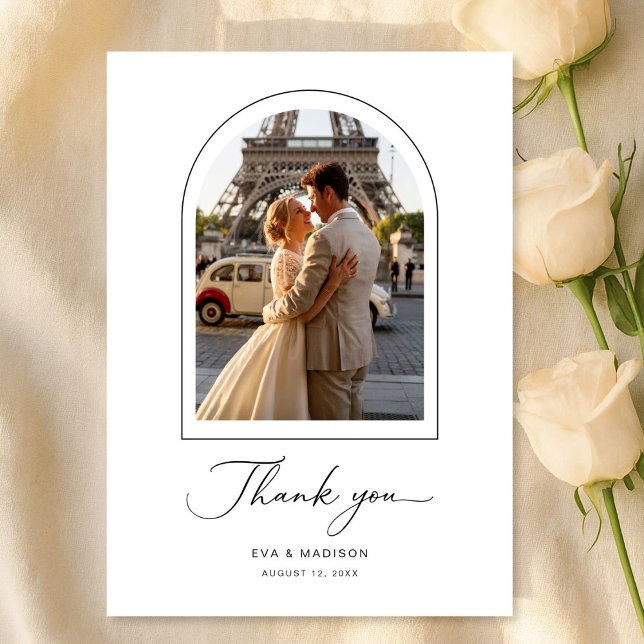 Carte De Remerciements Simple Elegant Script Destination Wedding Photo (Créateur téléchargé)