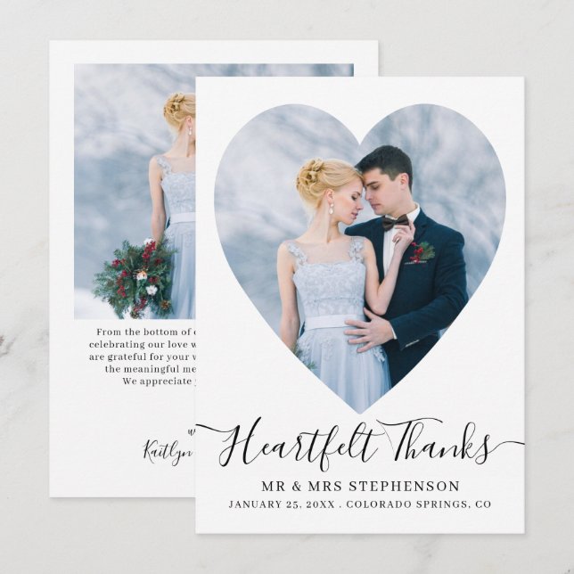 Carte De Remerciements Simple élégant Script Heart 2 Mariage photo (Devant / Derrière)