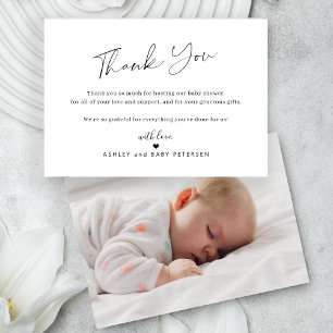 Carte De Remerciements Simple élégant script photo message bébé 