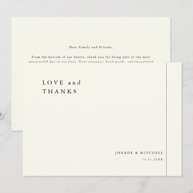 Carte De Remerciements Simple Elegant Wedding Thank You Card With Note (Devant / Derrière)