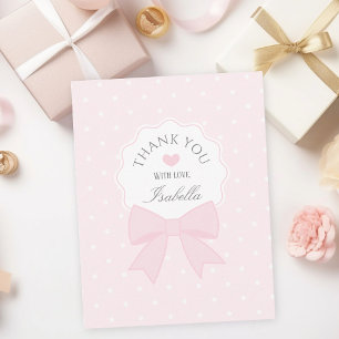 Carte De Remerciements Simple élégante Pastel Pink Bow Girl Anniversaire