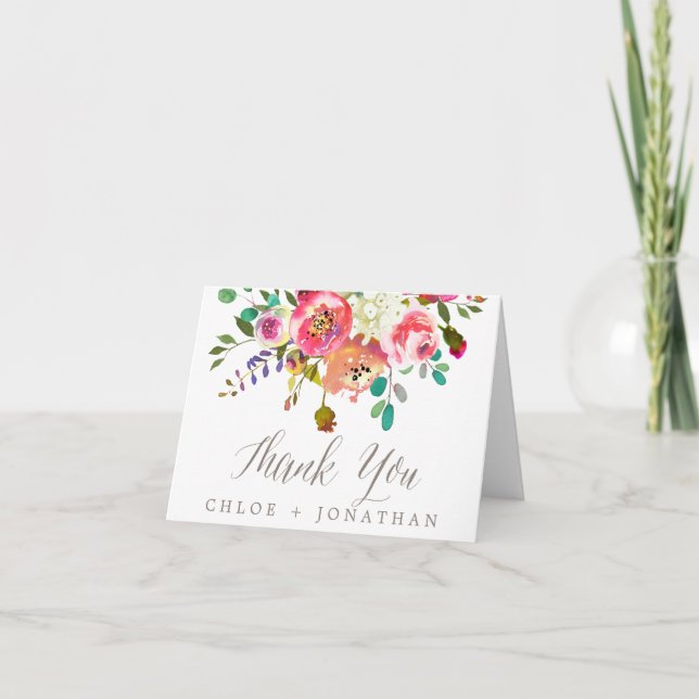Carte de remerciements simple en aquarelle florale (Devant)