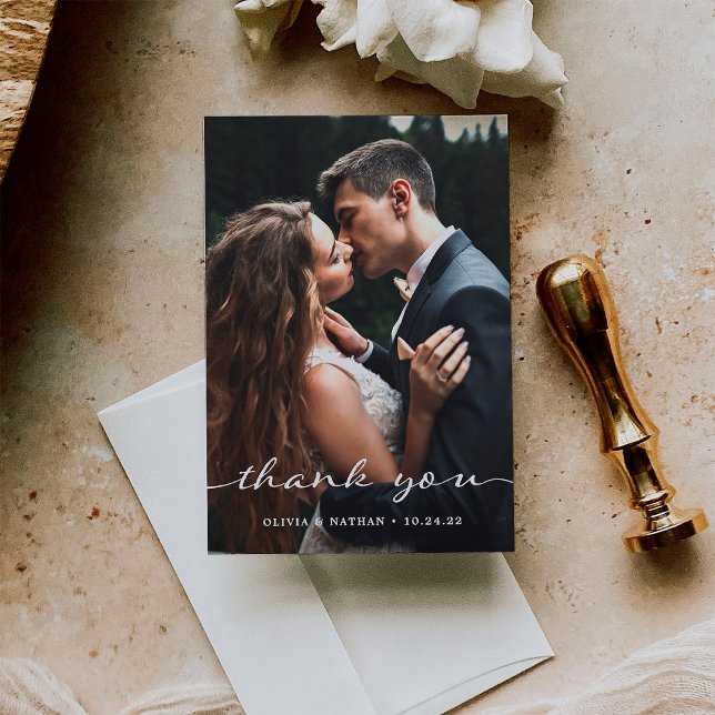 Carte De Remerciements Simple et élégant | Modern Two Photo Mariage (Créateur téléchargé)