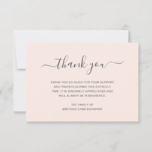 Carte De Remerciements Simple et élégante Sympathie funéraire rose pâle
